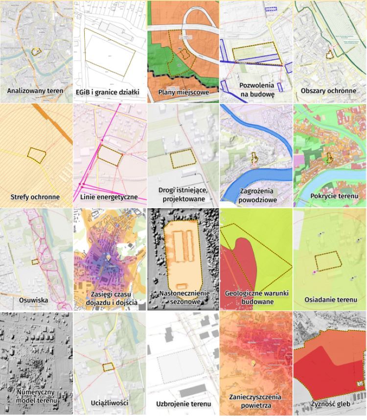 Zestaw cech zawartych w katalogu danych źródłowych CAD/GIS, OnGeo.pl