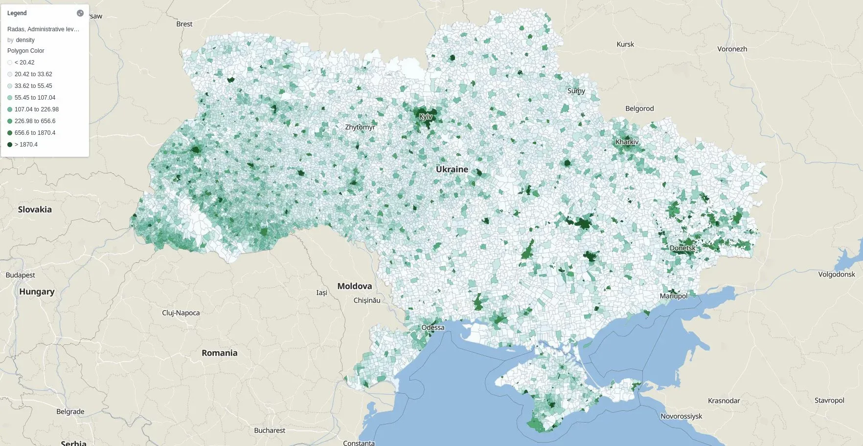Gęstość zaludnienia na Ukrainie, źródło: twitter.com