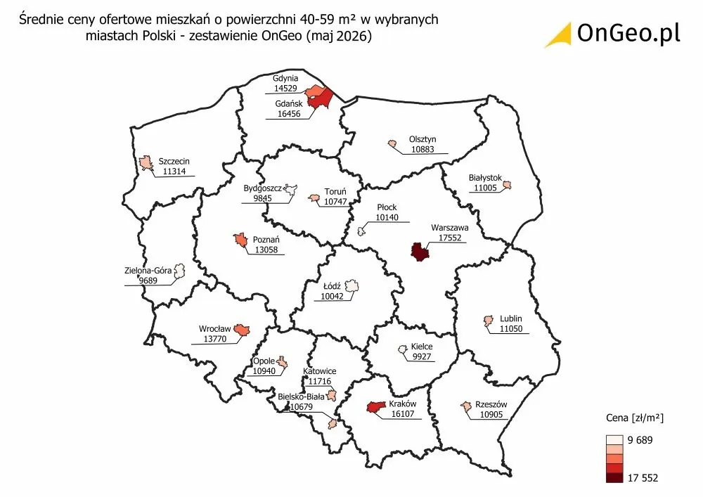 Średnie ceny ofertowe mieszkań 40-59&nbsp;m² .
