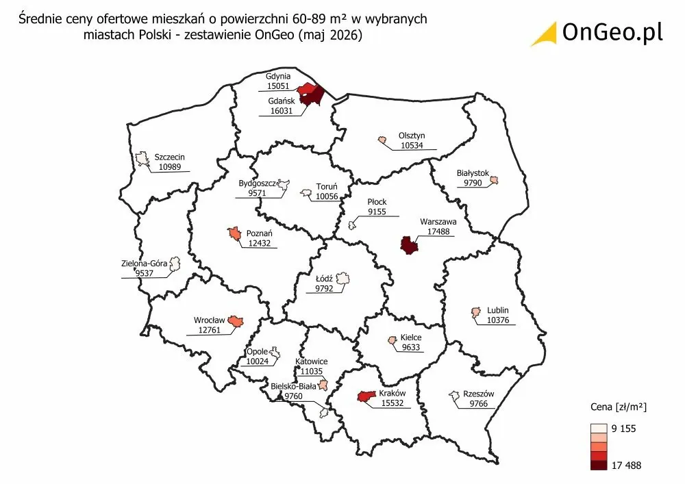 Średnie ceny ofertowe mieszkań 60-89&nbsp;m².