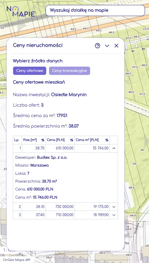 Ceny ofertowe mieszkań w Geoportalu Na Mapie