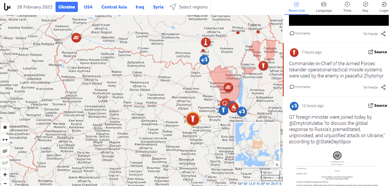 Mapa Liveuamap - mapa o wojnie na Ukrainie