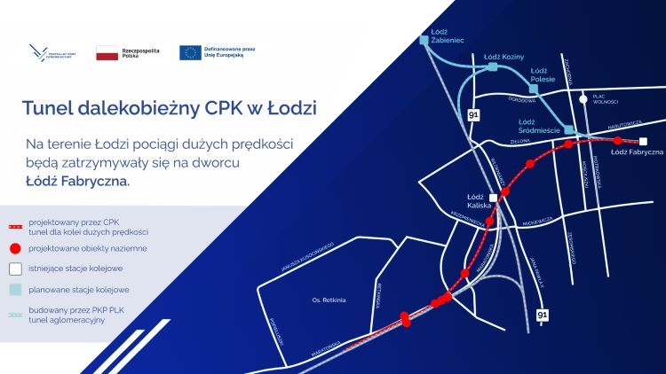 Projektowany tunel dużych prędkości w Łodzi, źródło: CPK