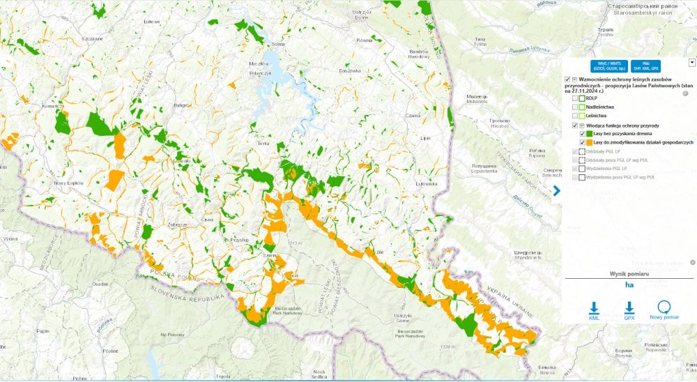 Mapa zakazu wycinki lasów w Bieszczadach