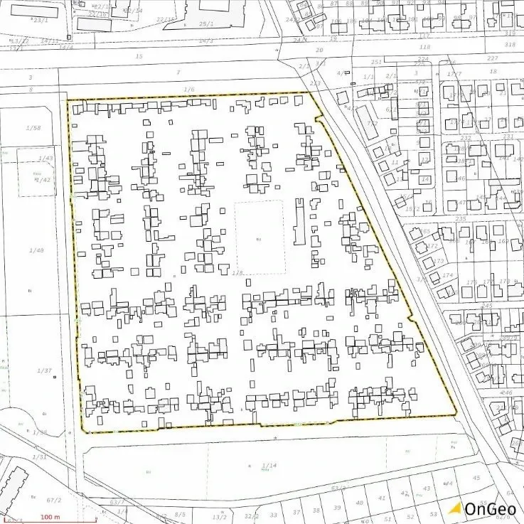Mapa Ewidencji Gruntów i Budynków Osiedla Maltańskiego (ul. Warszawska 82, Poznań). Źródło: Raport o Terenie OnGeo.pl.