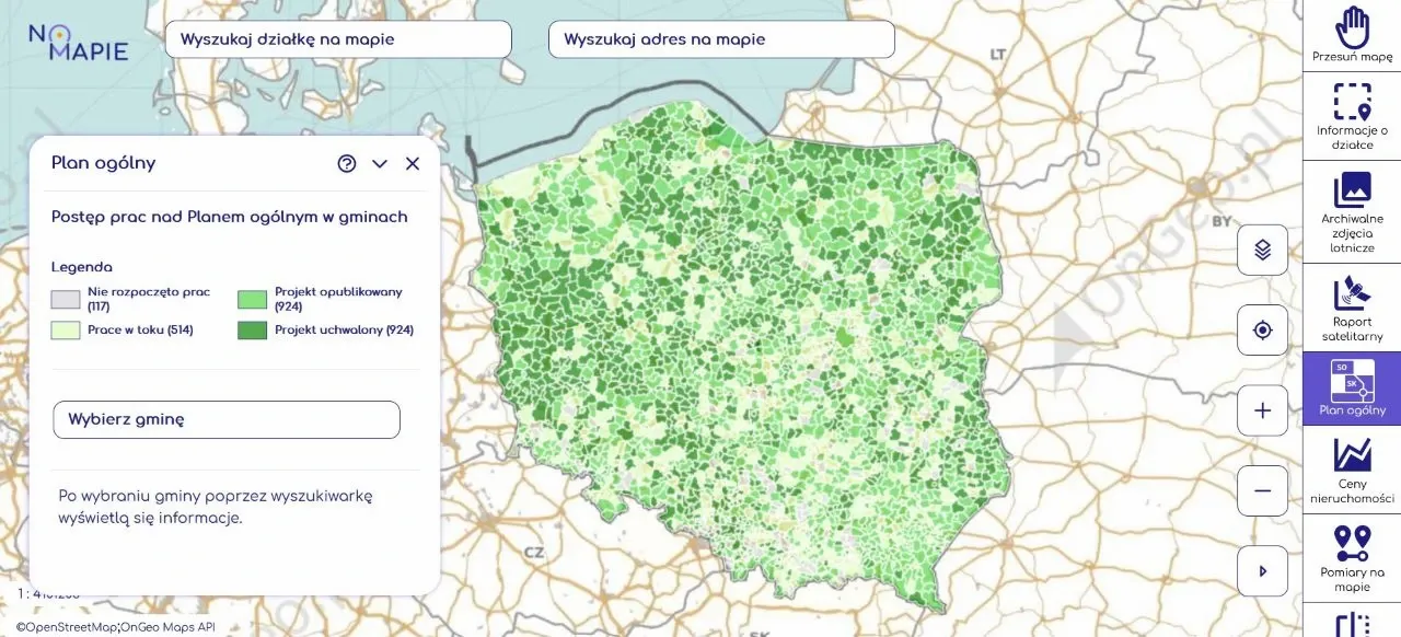 Postęp prac nad Planem ogólnym w gminach w Geoportalu Krajowym.