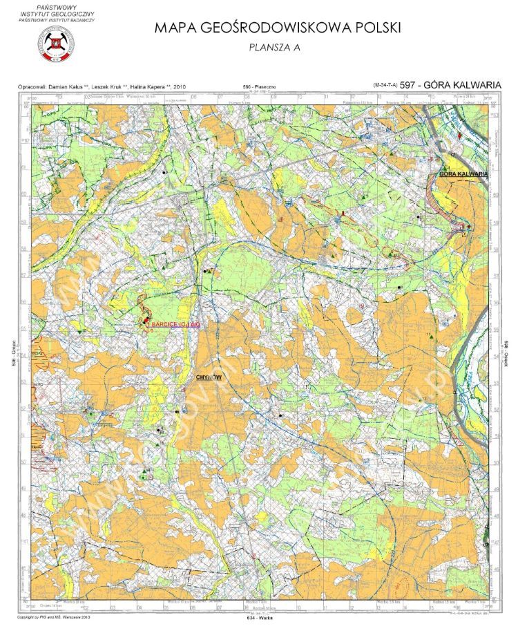 Przykład mapy geośrodowiskowej Polski okolic Góry Kalwarii w województwie mazowieckim, źródło: PIG 
