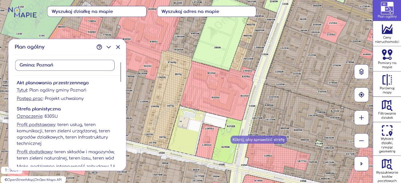 strefa planistyczna działki plan ogólny gminy Geoportal Na Mapie
