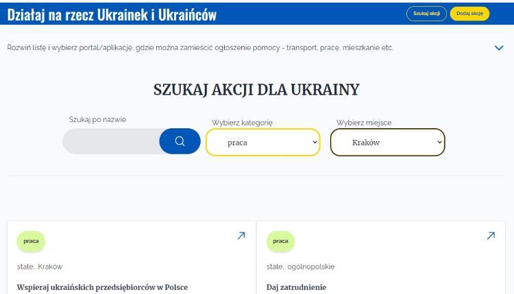 Aplikacja Wsparcie dla Ukrainy, źródło: https://wsparcieukrainy.pl/