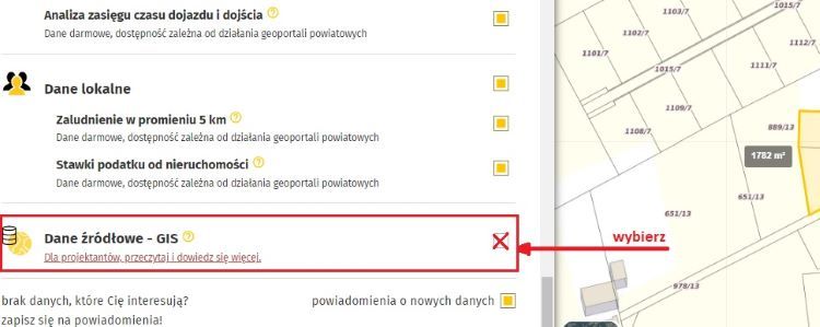 Wybierz z listy dane źródłowe GIS