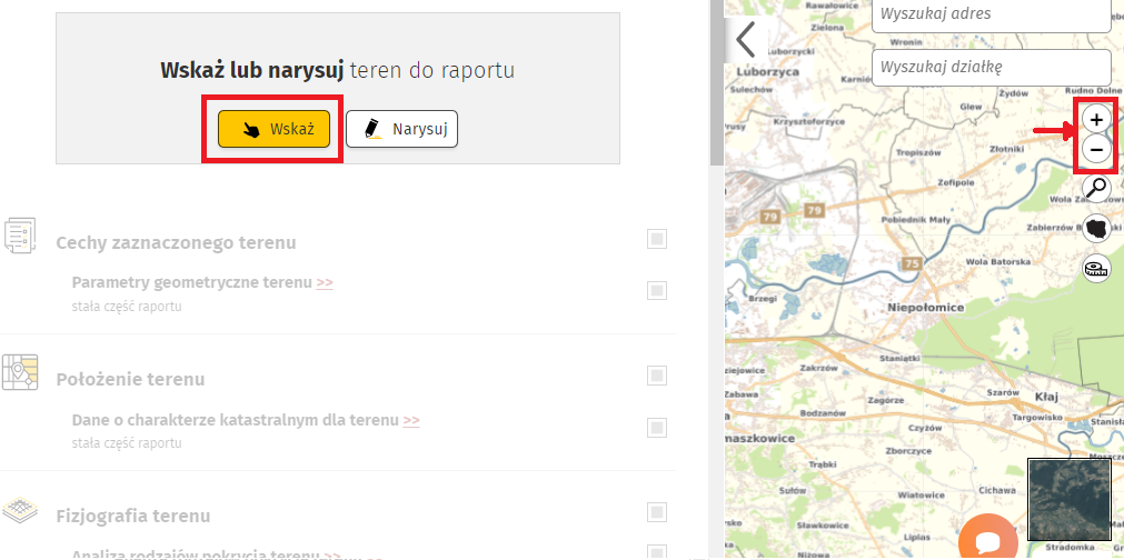 Raport o działce. Wyszukaj raport o terenie za pomocą wskazania na mapie