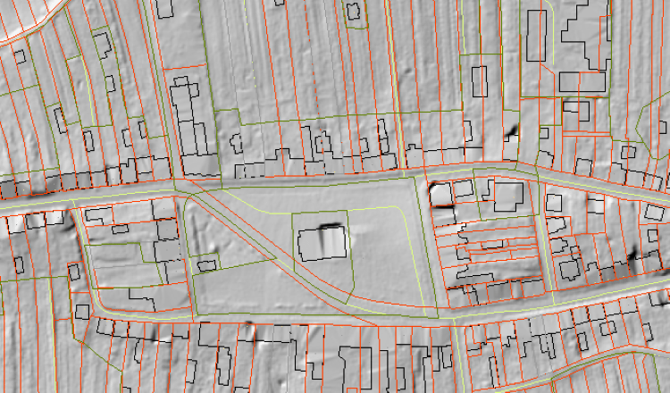 Dane źródłowe CAD w wektorze na tle rastra przedstawiającego wizualizację NMT w postaci cieniowania /OnGeo.pl/