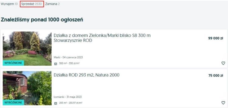 Ogłoszenia, działki ROD na sprzedaż /OLX/