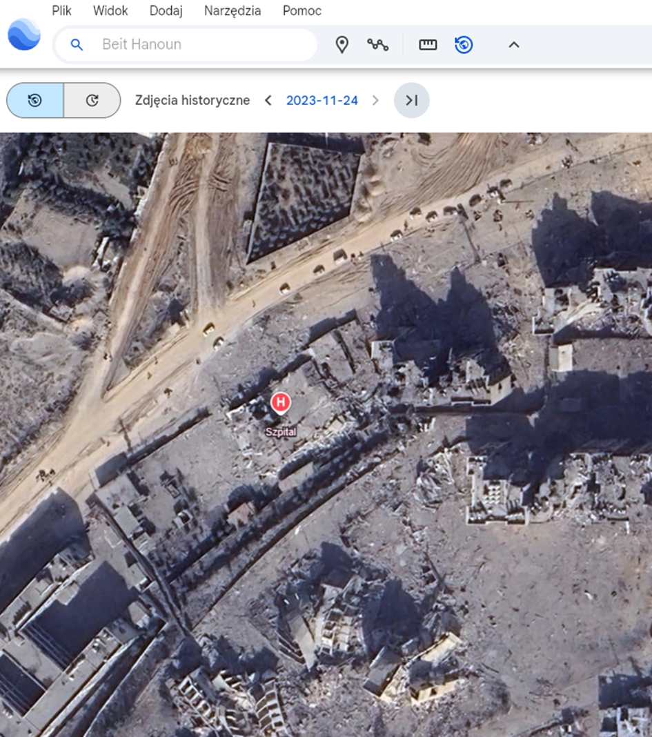 Szpital w miejscowość Beit Hanoun po bombardowaniu (fot. Google Earth)