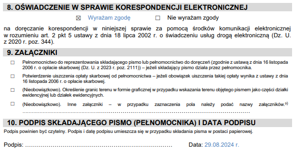 Przykład wypełnionego formularza. 