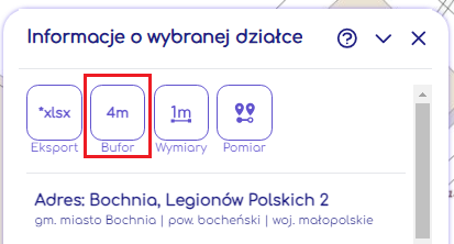 Ustaw bufor od wybranej działki, Na Mapie