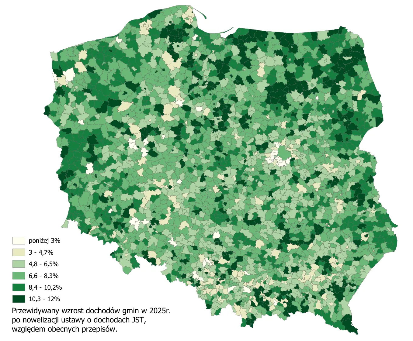 Mapa dochodów gmin - wzrost procentowy