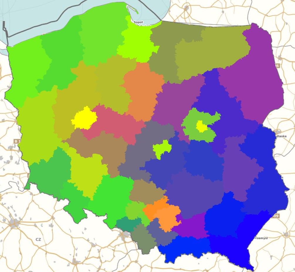 Mapa ideologii politycznych RGB w Geoportalu Na Mapie