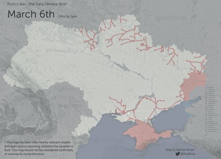Mapa terytorium kontrolowanego przez Rosję, źródło: Twitter - Nathan Ruser
