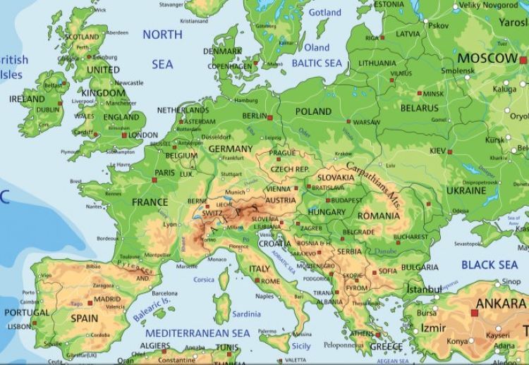 Mapa ukształtowania terenu Europy