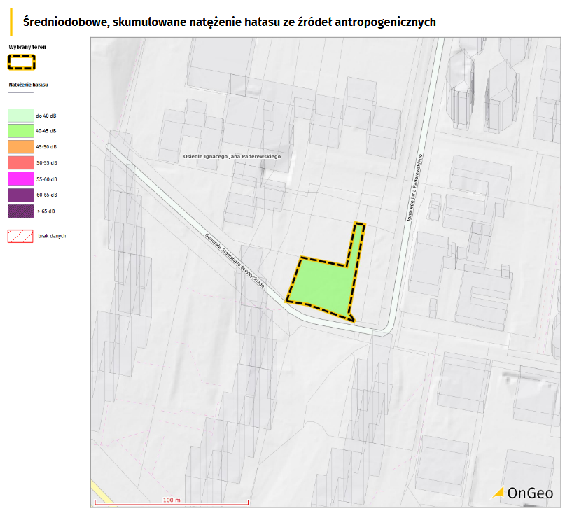 Raport o Terenie OnGeo.pl - Średniodobowe, skumulowane natężenie hałasu ze źródeł antropogenicznych
