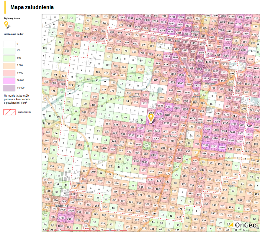 Raport o terenie OnGeo.pl - Mapa zaludnienia