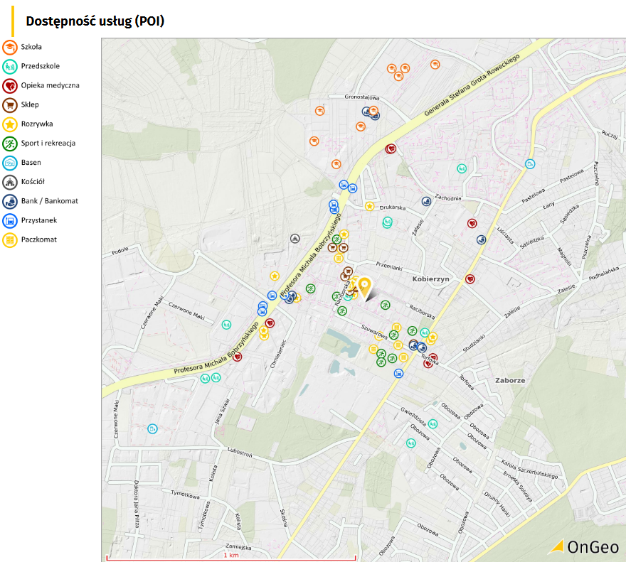 Raport o terenie OnGeo.pl - Dostępność usług (POI)