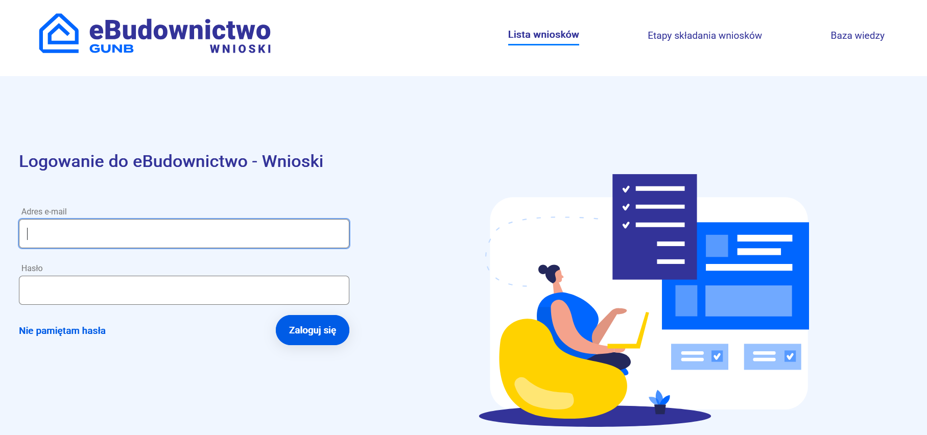 Logowanie do eBudownictwo - Wnioski