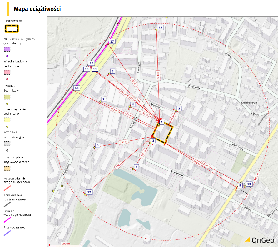 Raport o terenie OnGeo.pl - Mapa uciążliwości