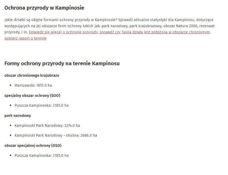 Strona Geoportal Gminy Kampinos - obszary chronione