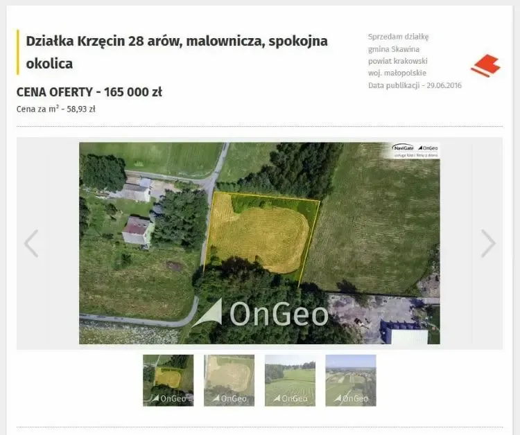 Zdjęcie z drona w Ofercie sprzedaży działki na portalu https://nieruchomosci.ongeo.pl/