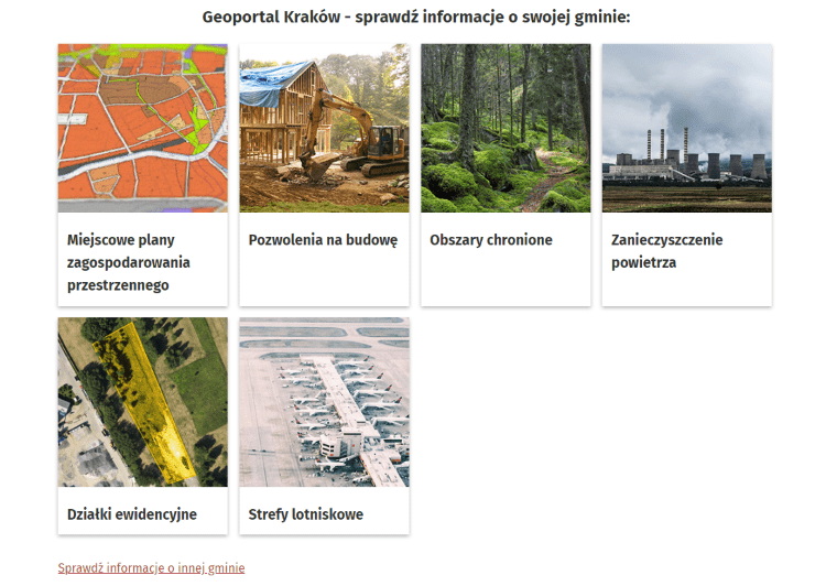Przykładowe informacje dostępne w Geoportalu OnGeo.pl dla Krakowa