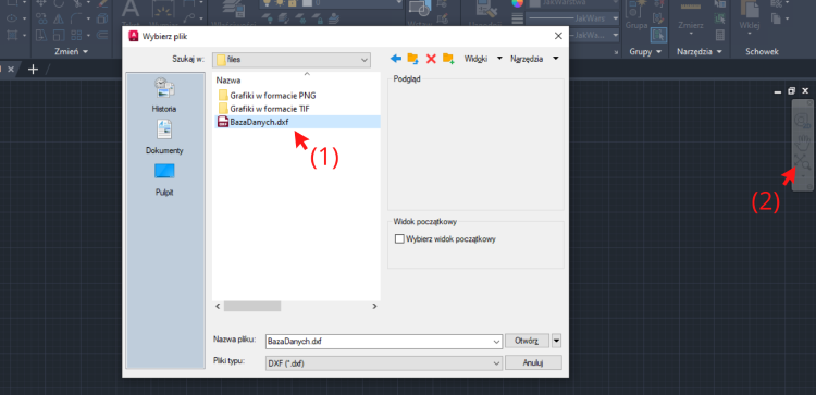 Otwórz plik dxf w programie AutCAD