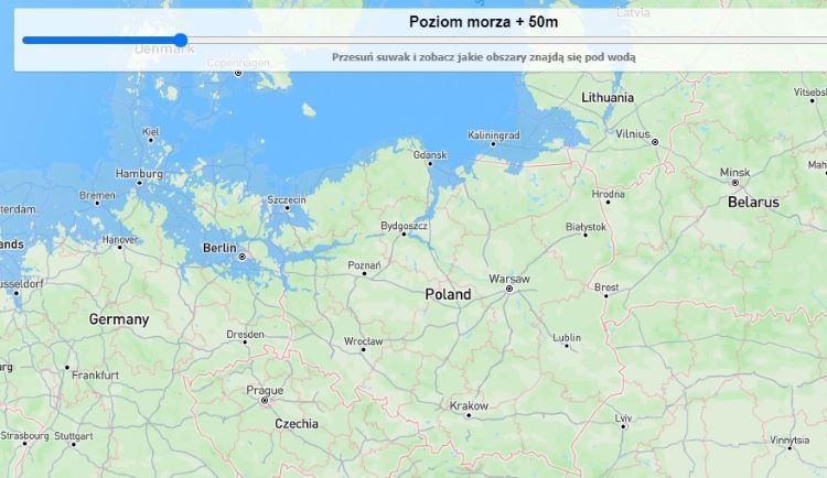 Co stałoby się, gdyby poziom morza podniósł się o 50 metrów? źródło: streetmap.pl