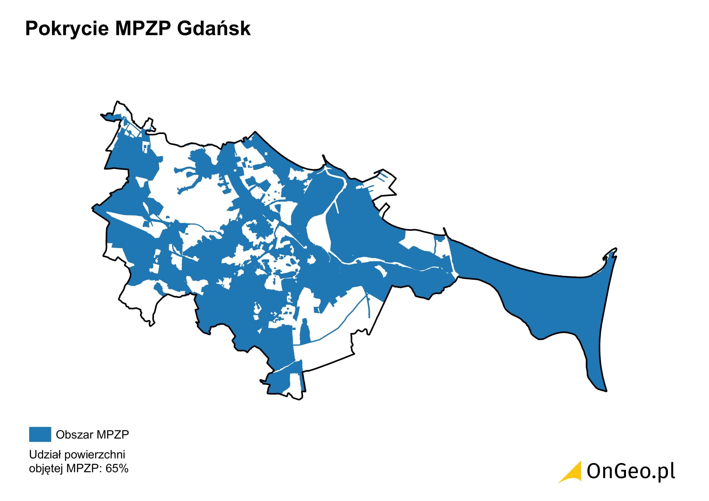 Pokrycie miejscowymi planami Gdańck 2025 OnGeo