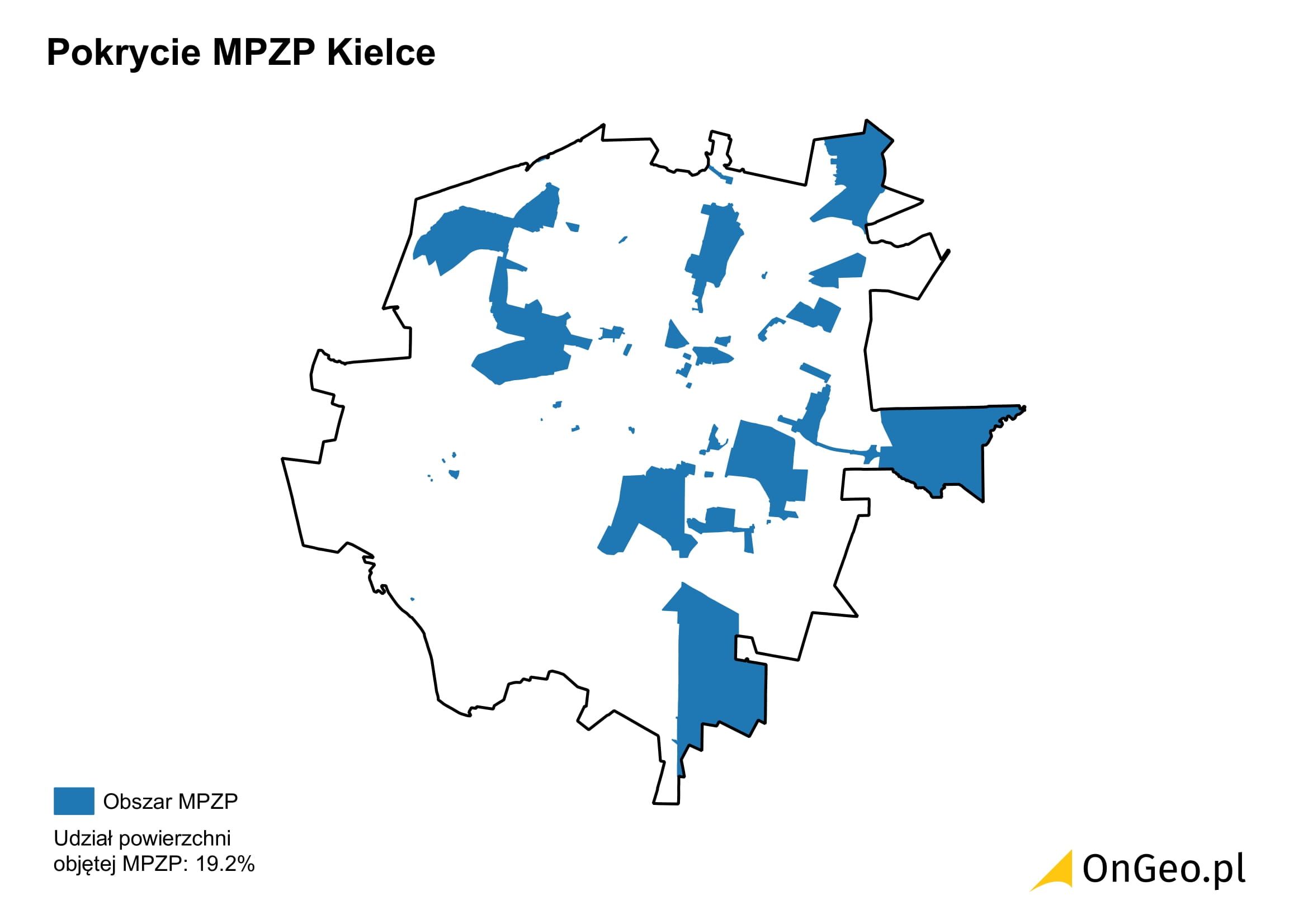 Pokrycie miejscowymi planami Kielce 2025 OnGeo