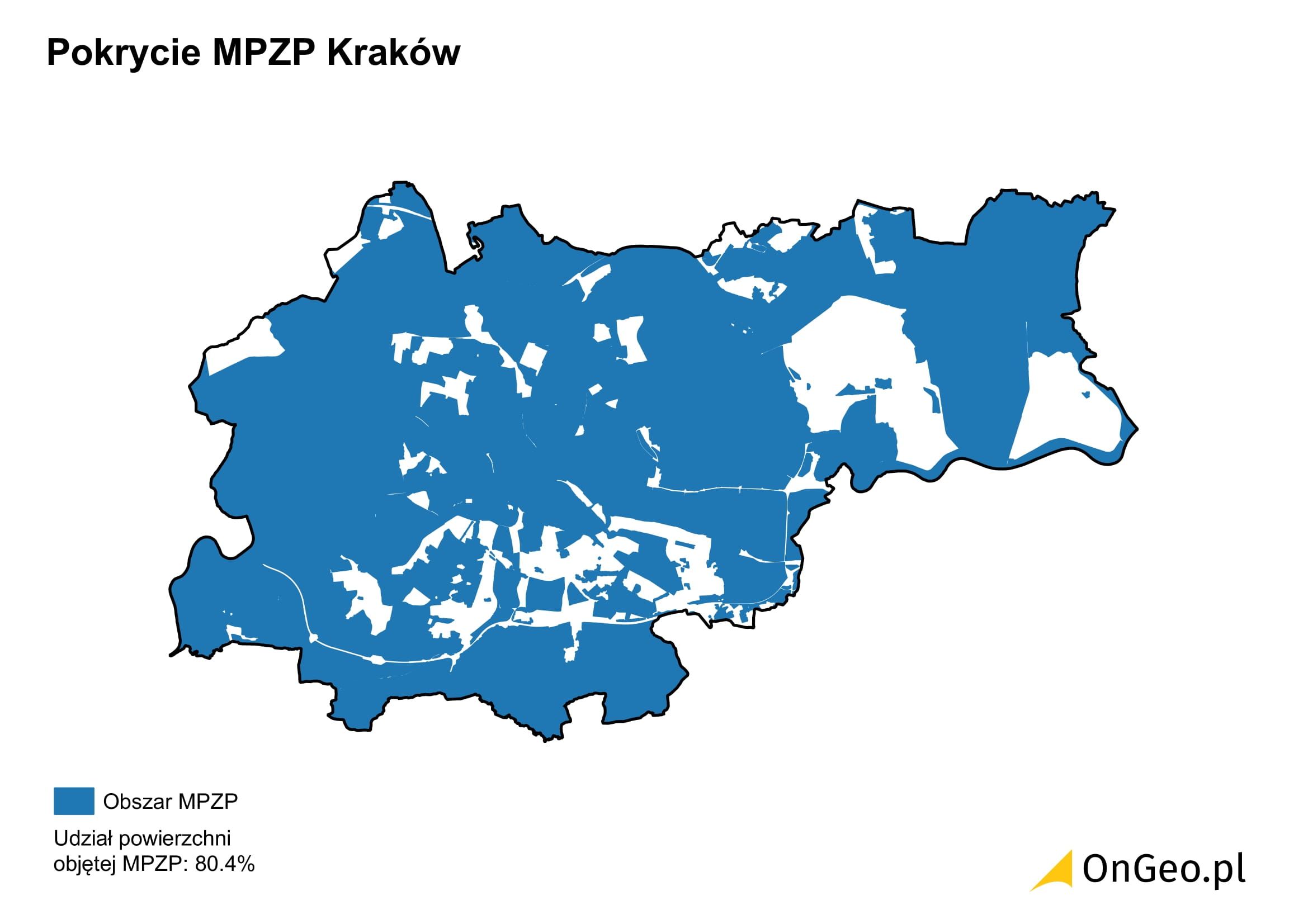Pokrycie miejscowymi planami Kraków 2025 OnGeo