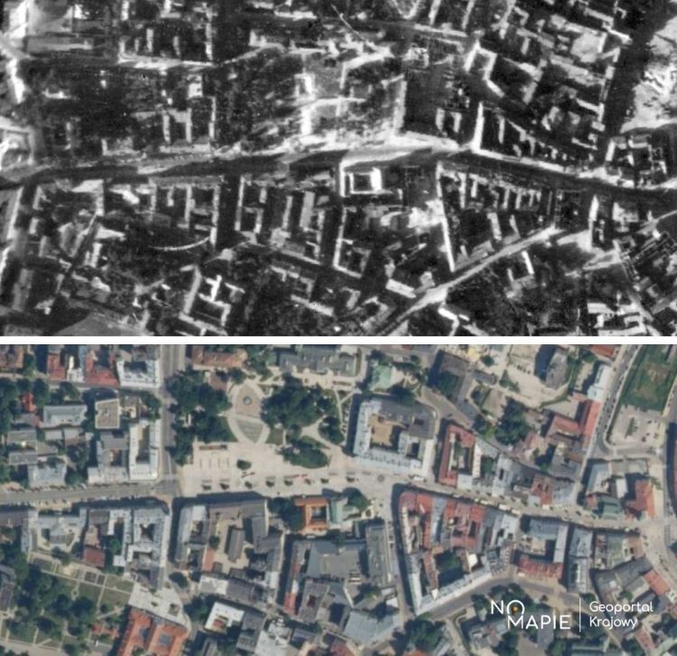 Okolice ulicy Kapucyńskie i Krakowskie Przedmieście w Lublinie podczas II wojny światowej i obecnie /Na Mapie/