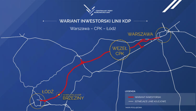 Projekt linii kolejowej Warszawa-Łódź /CPK/
