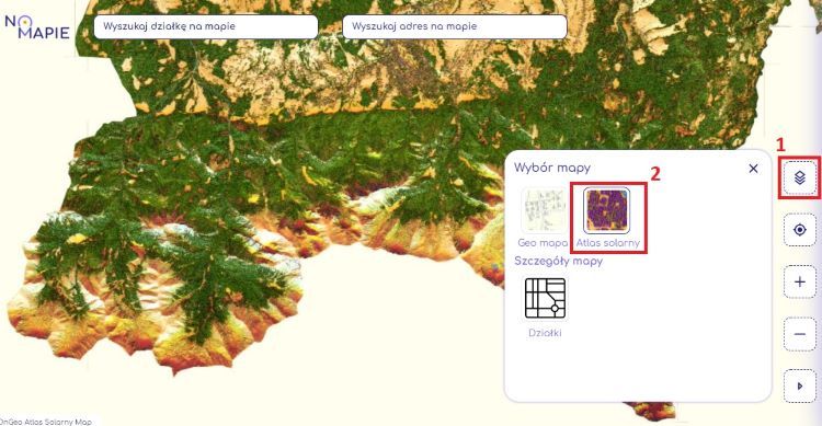 Wybierz warstwę mapy w Geoportalu Na Mapie