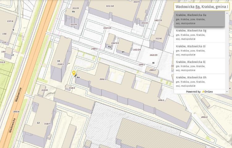 Mapa adresów i wyszukiwarka adresów na mapie w Geoportalu OnGeo.pl