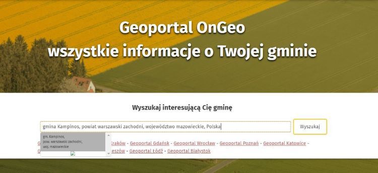 Widok strony OnGeo.pl/geoportal