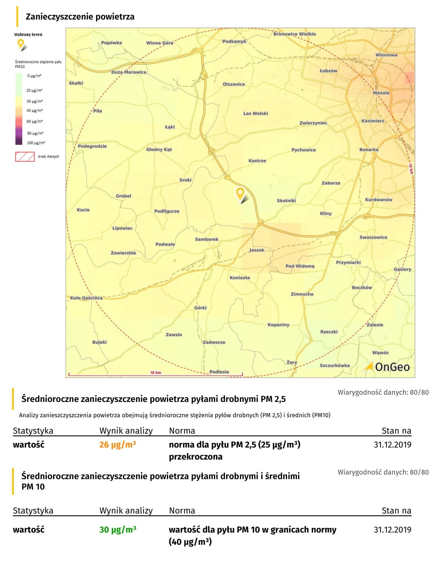 Fragment Raportu o Terenie OnGeo.pl - zanieczyszczenia